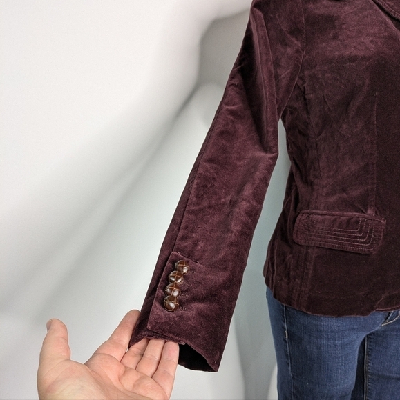 J Crew burgundy purple velvet collared v neck button up blazer jacket XS - Picture 5 of 10